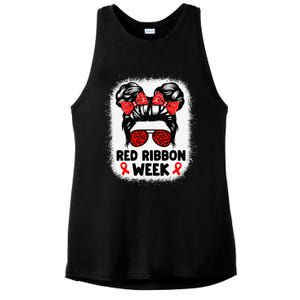 Red Ribbon Week Women Messy Bun Red Ribbon Week Awareness Gift Ladies PosiCharge Tri-Blend Wicking Tank