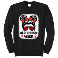 Red Ribbon Week Women Messy Bun Red Ribbon Week Awareness Gift Sweatshirt