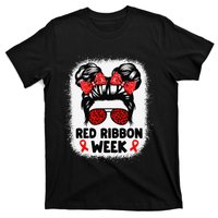 Red Ribbon Week Women Messy Bun Red Ribbon Week Awareness Gift T-Shirt