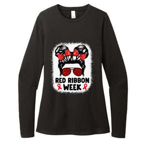 Red Ribbon Week Women Messy Bun Red Ribbon Week Awareness Gift Womens CVC Long Sleeve Shirt