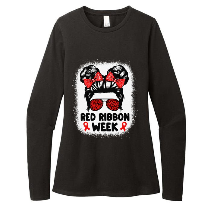 Red Ribbon Week Women Messy Bun Red Ribbon Week Awareness Gift Womens CVC Long Sleeve Shirt