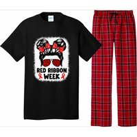 Red Ribbon Week Women Messy Bun Red Ribbon Week Awareness Gift Pajama Set