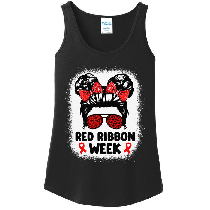 Red Ribbon Week Women Messy Bun Red Ribbon Week Awareness Gift Ladies Essential Tank