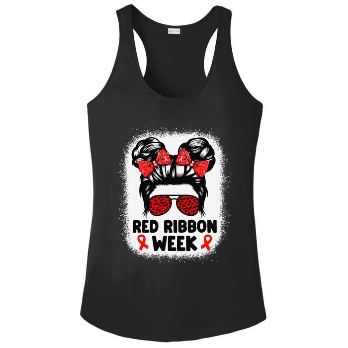 Red Ribbon Week Women Messy Bun Red Ribbon Week Awareness Gift Ladies PosiCharge Competitor Racerback Tank