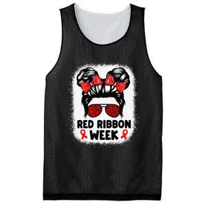 Red Ribbon Week Women Messy Bun Red Ribbon Week Awareness Gift Mesh Reversible Basketball Jersey Tank