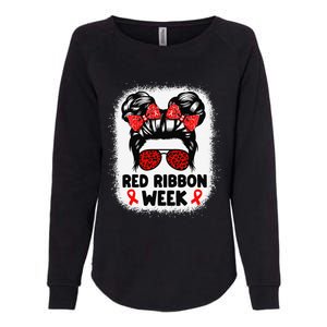 Red Ribbon Week Women Messy Bun Red Ribbon Week Awareness Gift Womens California Wash Sweatshirt