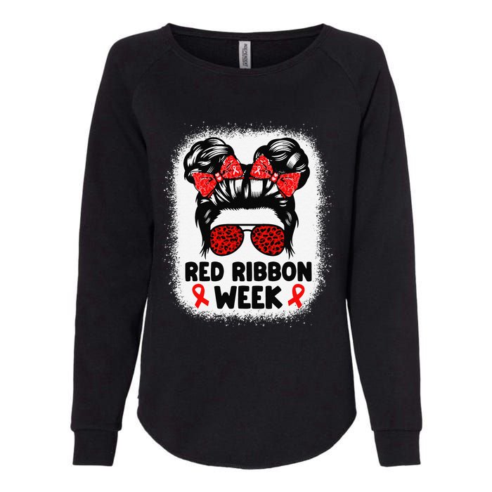 Red Ribbon Week Women Messy Bun Red Ribbon Week Awareness Gift Womens California Wash Sweatshirt