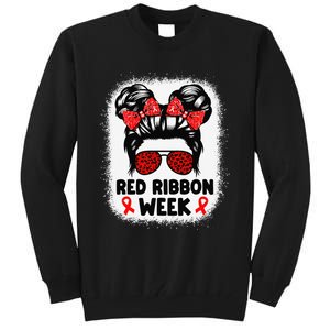 Red Ribbon Week Women Messy Bun Red Ribbon Week Awareness Gift Tall Sweatshirt