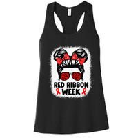 Red Ribbon Week Women Messy Bun Red Ribbon Week Awareness Gift Women's Racerback Tank