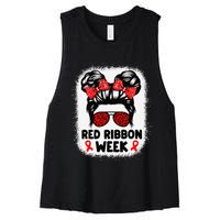 Red Ribbon Week Women Messy Bun Red Ribbon Week Awareness Gift Women's Racerback Cropped Tank