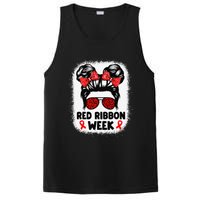 Red Ribbon Week Women Messy Bun Red Ribbon Week Awareness Gift PosiCharge Competitor Tank