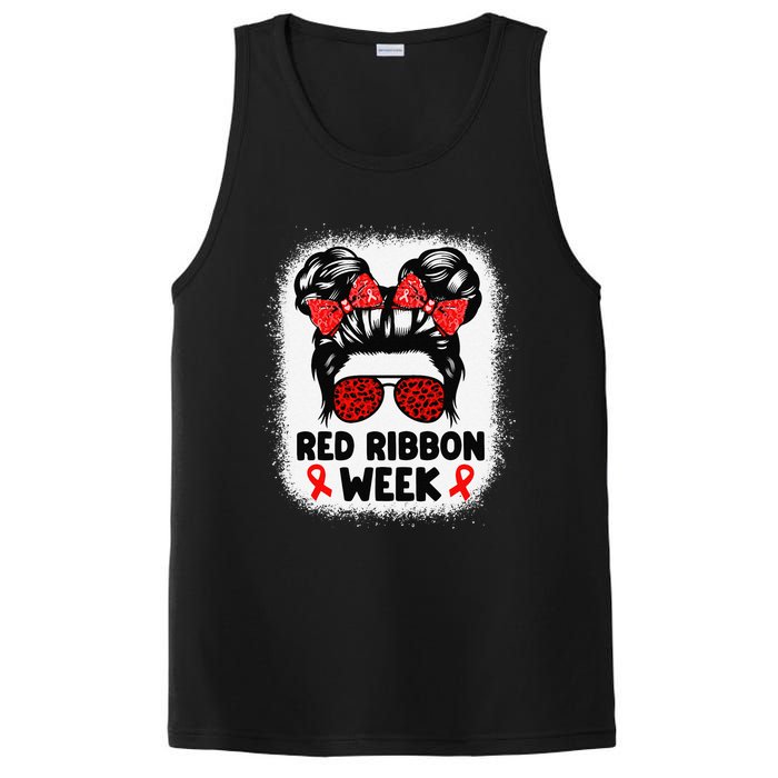 Red Ribbon Week Women Messy Bun Red Ribbon Week Awareness Gift PosiCharge Competitor Tank