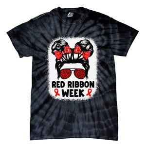 Red Ribbon Week Women Messy Bun Red Ribbon Week Awareness Gift Tie-Dye T-Shirt