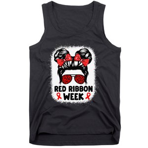 Red Ribbon Week Women Messy Bun Red Ribbon Week Awareness Gift Tank Top