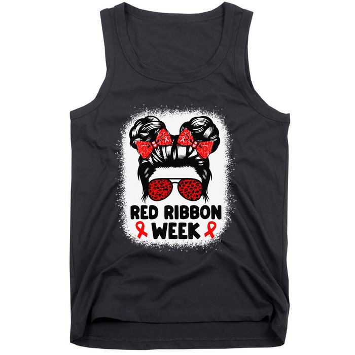 Red Ribbon Week Women Messy Bun Red Ribbon Week Awareness Gift Tank Top