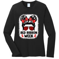 Red Ribbon Week Women Messy Bun Red Ribbon Week Awareness Gift Ladies Long Sleeve Shirt