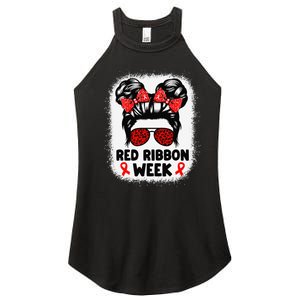 Red Ribbon Week Women Messy Bun Red Ribbon Week Awareness Gift Women's Perfect Tri Rocker Tank