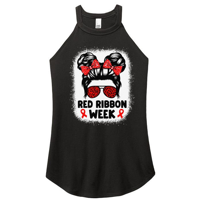 Red Ribbon Week Women Messy Bun Red Ribbon Week Awareness Gift Women's Perfect Tri Rocker Tank