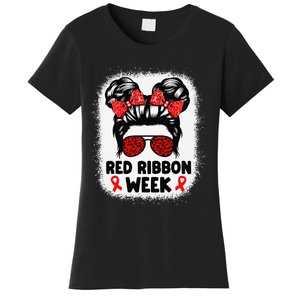 Red Ribbon Week Women Messy Bun Red Ribbon Week Awareness Gift Women's T-Shirt