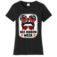 Red Ribbon Week Women Messy Bun Red Ribbon Week Awareness Gift Women's T-Shirt