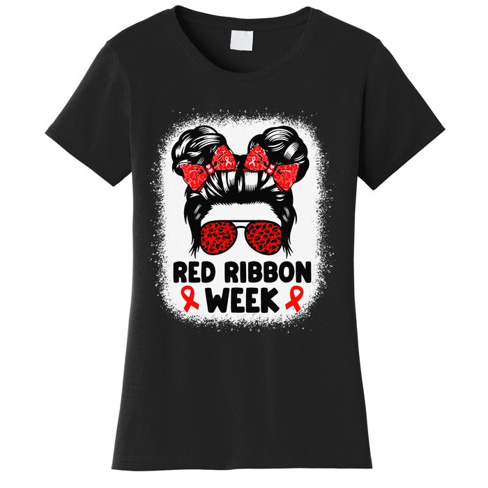 Red Ribbon Week Women Messy Bun Red Ribbon Week Awareness Gift Women's T-Shirt