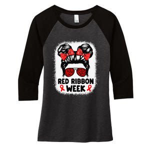 Red Ribbon Week Women Messy Bun Red Ribbon Week Awareness Gift Women's Tri-Blend 3/4-Sleeve Raglan Shirt