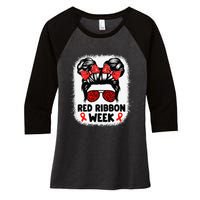 Red Ribbon Week Women Messy Bun Red Ribbon Week Awareness Gift Women's Tri-Blend 3/4-Sleeve Raglan Shirt