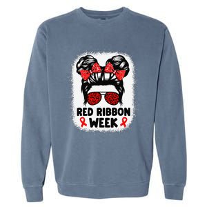 Red Ribbon Week Women Messy Bun Red Ribbon Week Awareness Gift Garment-Dyed Sweatshirt