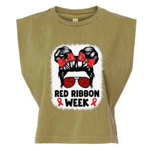 Red Ribbon Week Women Messy Bun Red Ribbon Week Awareness Gift Garment-Dyed Women's Muscle Tee