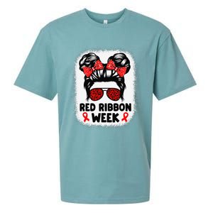 Red Ribbon Week Women Messy Bun Red Ribbon Week Awareness Gift Sueded Cloud Jersey T-Shirt