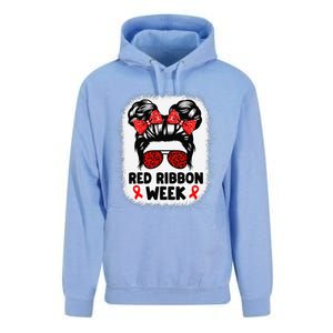 Red Ribbon Week Women Messy Bun Red Ribbon Week Awareness Gift Unisex Surf Hoodie