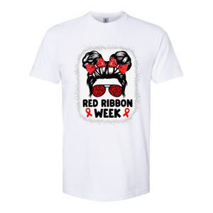 Red Ribbon Week Women Messy Bun Red Ribbon Week Awareness Gift Softstyle CVC T-Shirt