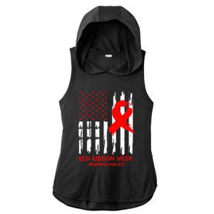 Red Ribbon Week Awareness American USA Flag Red Ribbon Week Ladies PosiCharge Tri-Blend Wicking Draft Hoodie Tank