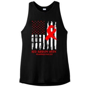 Red Ribbon Week Awareness American USA Flag Red Ribbon Week Ladies PosiCharge Tri-Blend Wicking Tank