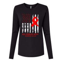 Red Ribbon Week Awareness American USA Flag Red Ribbon Week Womens Cotton Relaxed Long Sleeve T-Shirt