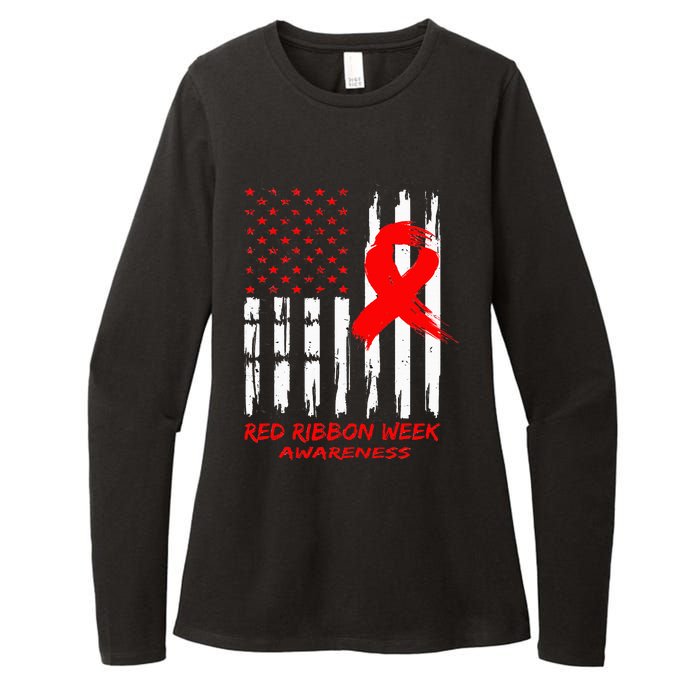 Red Ribbon Week Awareness American USA Flag Red Ribbon Week Womens CVC Long Sleeve Shirt