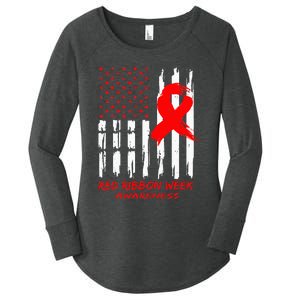 Red Ribbon Week Awareness American USA Flag Red Ribbon Week Women's Perfect Tri Tunic Long Sleeve Shirt