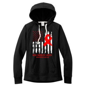 Red Ribbon Week Awareness American USA Flag Red Ribbon Week Women's Fleece Hoodie