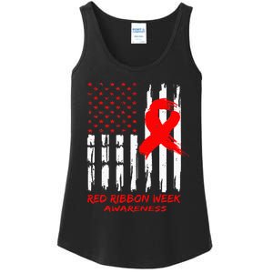 Red Ribbon Week Awareness American USA Flag Red Ribbon Week Ladies Essential Tank