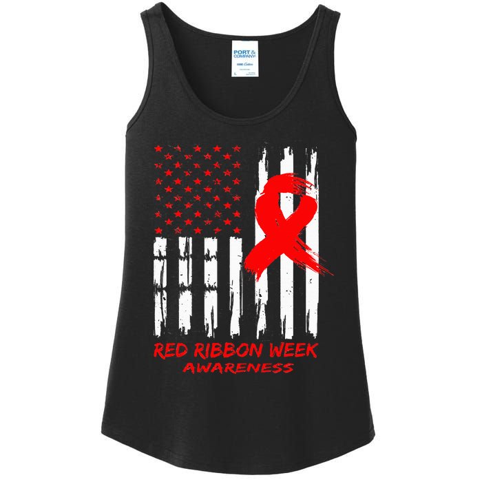 Red Ribbon Week Awareness American USA Flag Red Ribbon Week Ladies Essential Tank