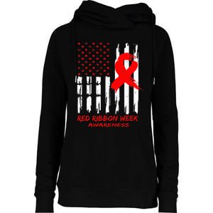 Red Ribbon Week Awareness American USA Flag Red Ribbon Week Womens Funnel Neck Pullover Hood