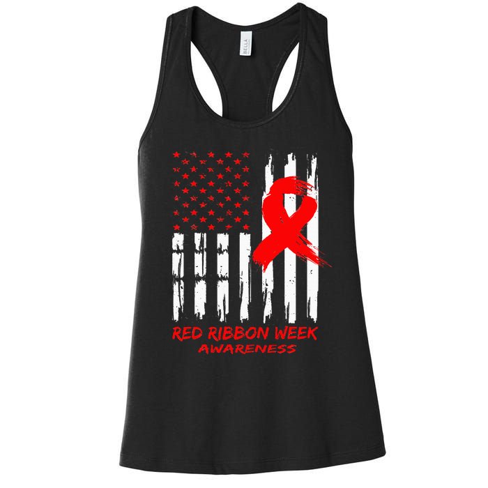 Red Ribbon Week Awareness American USA Flag Red Ribbon Week Women's Racerback Tank