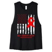 Red Ribbon Week Awareness American USA Flag Red Ribbon Week Women's Racerback Cropped Tank