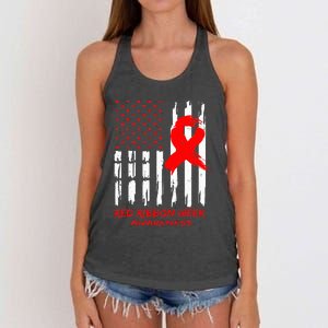 Red Ribbon Week Awareness American USA Flag Red Ribbon Week Women's Knotted Racerback Tank