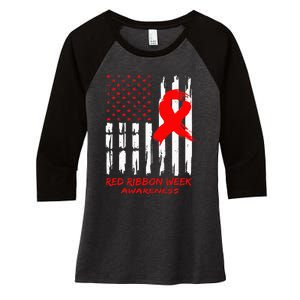 Red Ribbon Week Awareness American USA Flag Red Ribbon Week Women's Tri-Blend 3/4-Sleeve Raglan Shirt