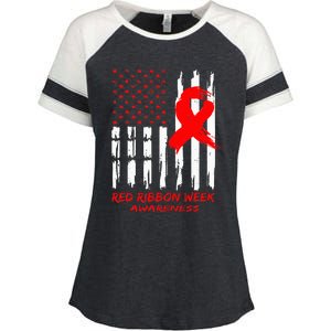 Red Ribbon Week Awareness American USA Flag Red Ribbon Week Enza Ladies Jersey Colorblock Tee