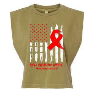 Red Ribbon Week Awareness American USA Flag Red Ribbon Week Garment-Dyed Women's Muscle Tee