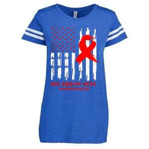 Red Ribbon Week Awareness American USA Flag Red Ribbon Week Enza Ladies Jersey Football T-Shirt