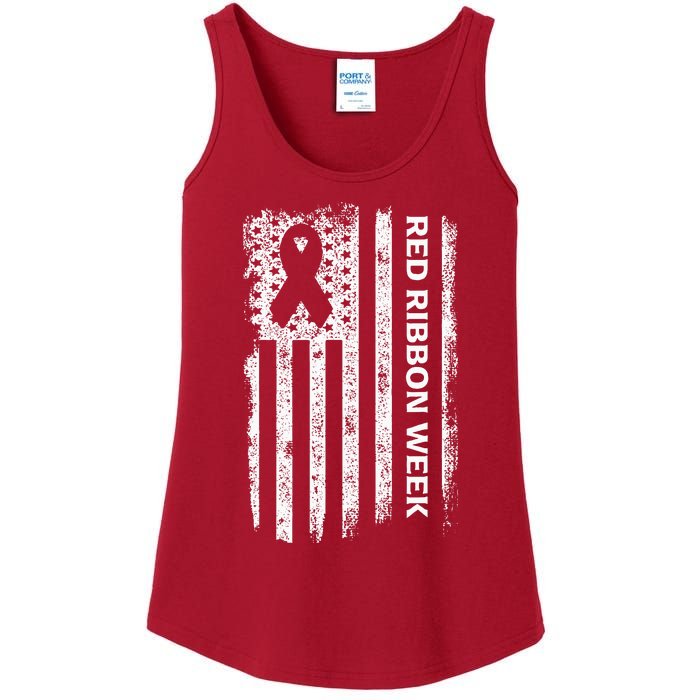 Red Ribbon Week American Flag Vintage Distressed Ladies Essential Tank