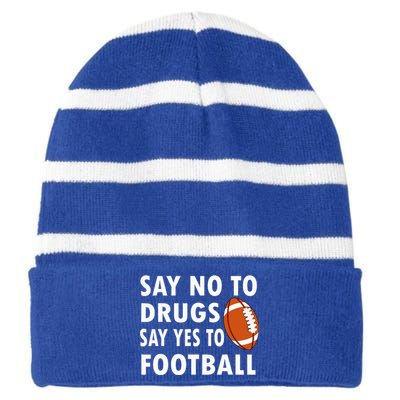 Red Ribbon Week Say No To Drugs Say Yes To Football Striped Beanie with Solid Band